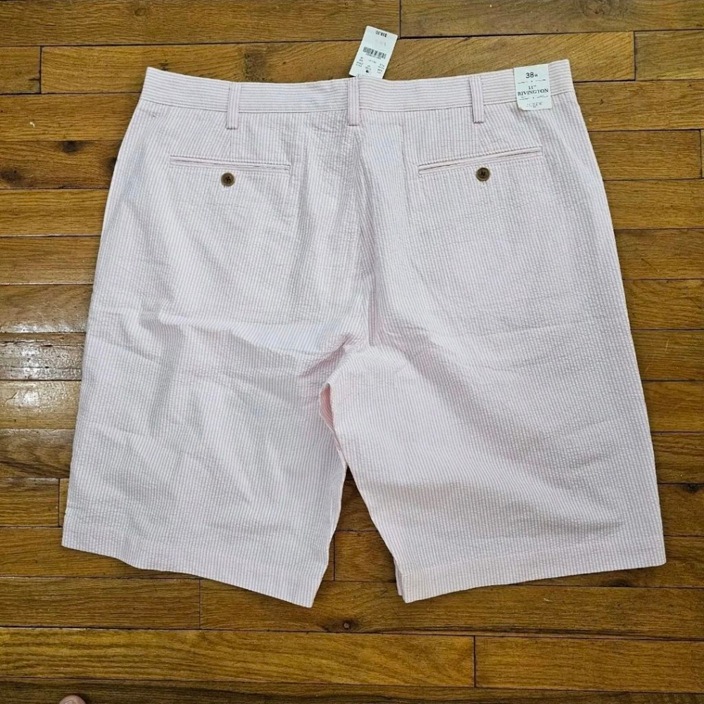 J.Crew Mens Flat Front Shorts Waist 38 White Pink Seersucker - Picture 2 of 5